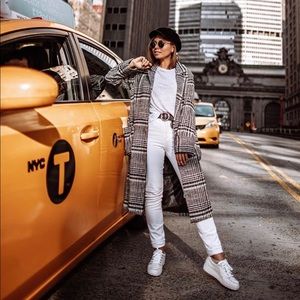 Chenelle Plaid Belted Coat - Black & White